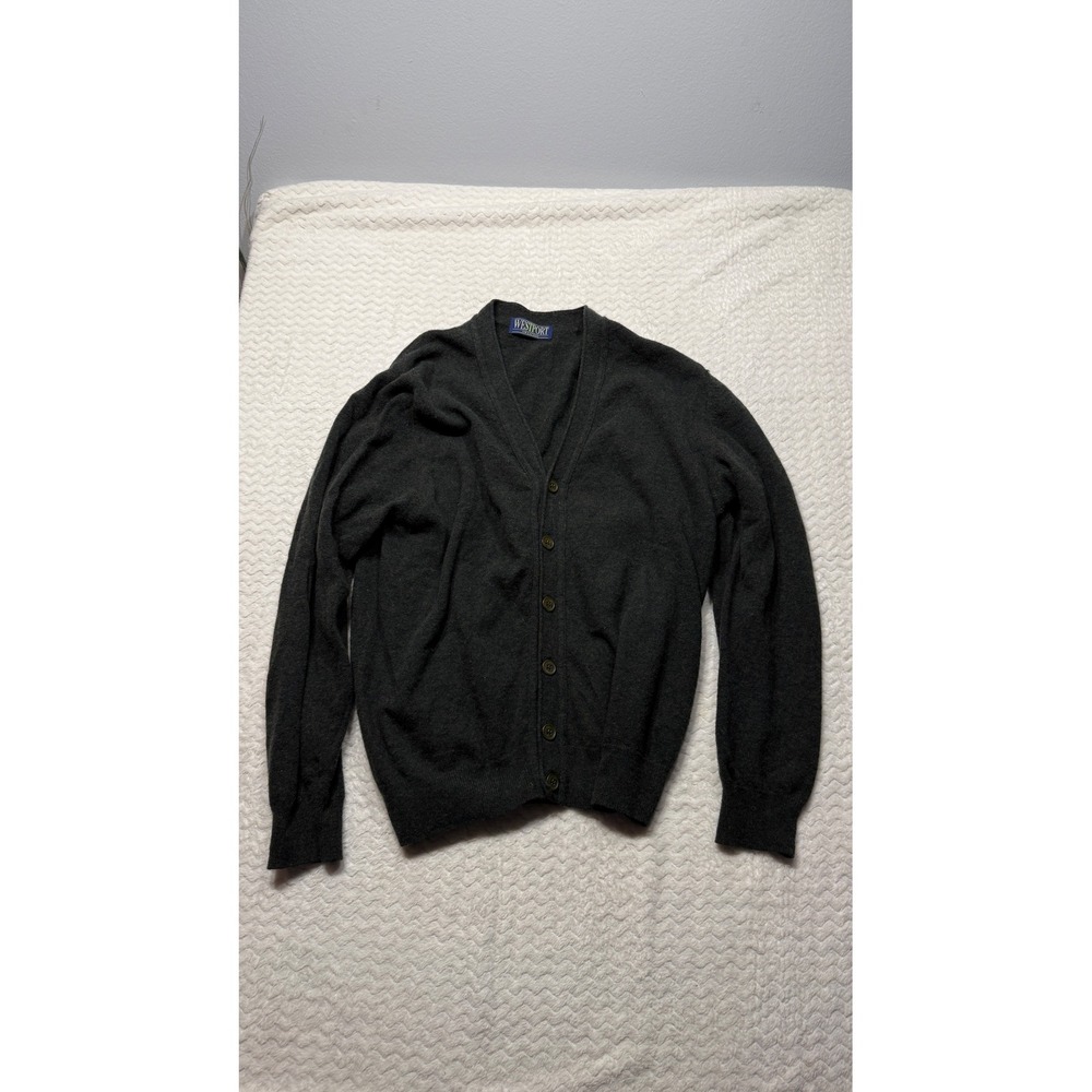 Westport Sweaters Mens Medium Gray Lambswool Blend V-Neck Button Cardigan 8063